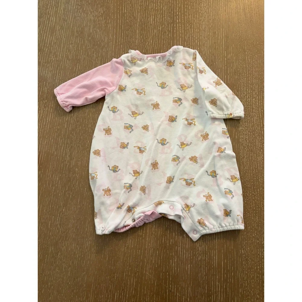Vintage Baby Girls 6-9 Months Romper Sleeper Lot Pink Pastel Teddy Bear Ruffle
